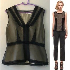 Vintage new Leon Max 100% silk semi-sheer contrast organza v-neck fitted blouse